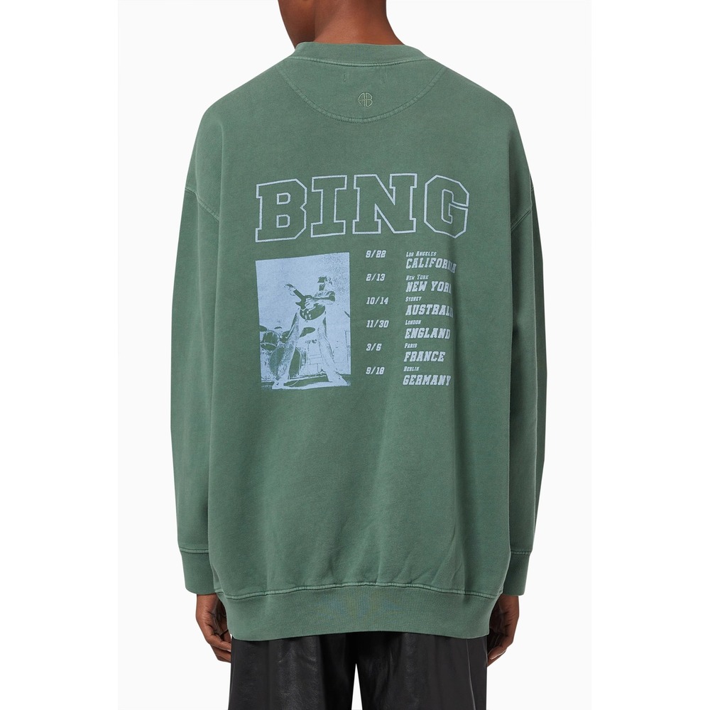Anine Bing Sweatshirt Womens S Green Harvey Tour Graphic Organic Cotton Pullover - Picture 2 of 8